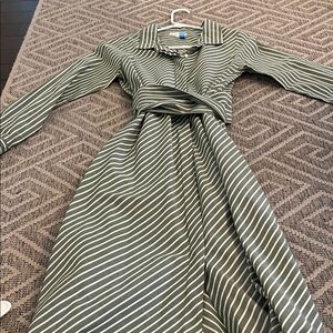 ANN MASHBURN Olive and White Striped Long Sleeve Dress